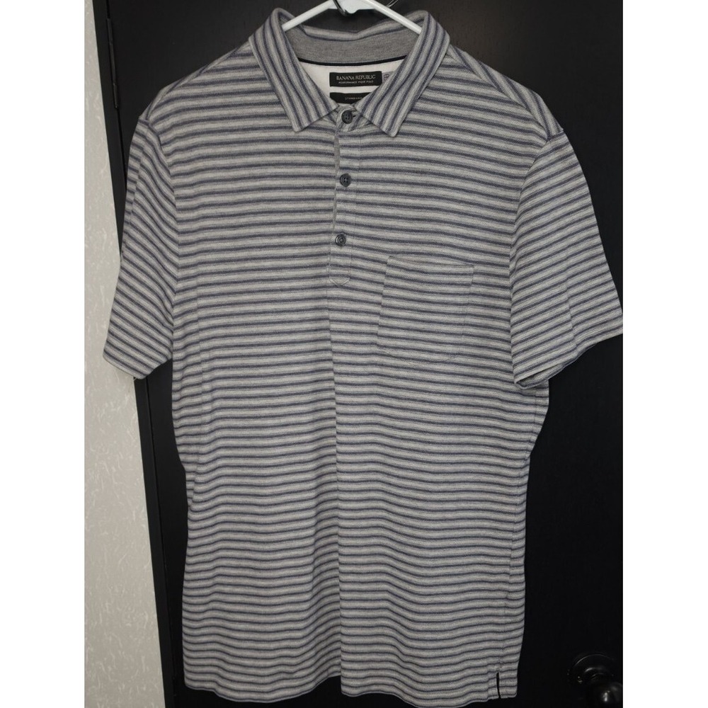 Mens Size L Banana Republic Performance Pique Polo Shirt Standard Fit Blue Gray